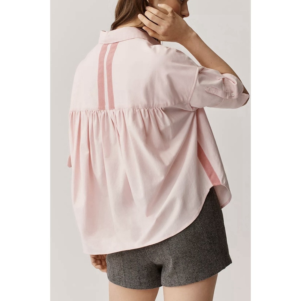 Maeve Mabel Boxy Oxford Buttondown Anthropologie Pastel Pink Ribbon XL Orig. $98
